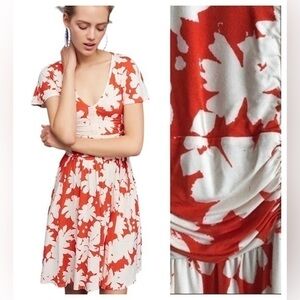 Anthropologie Maeve Orange Cream Floral Print Short Sleeve Summer Breeze Dress